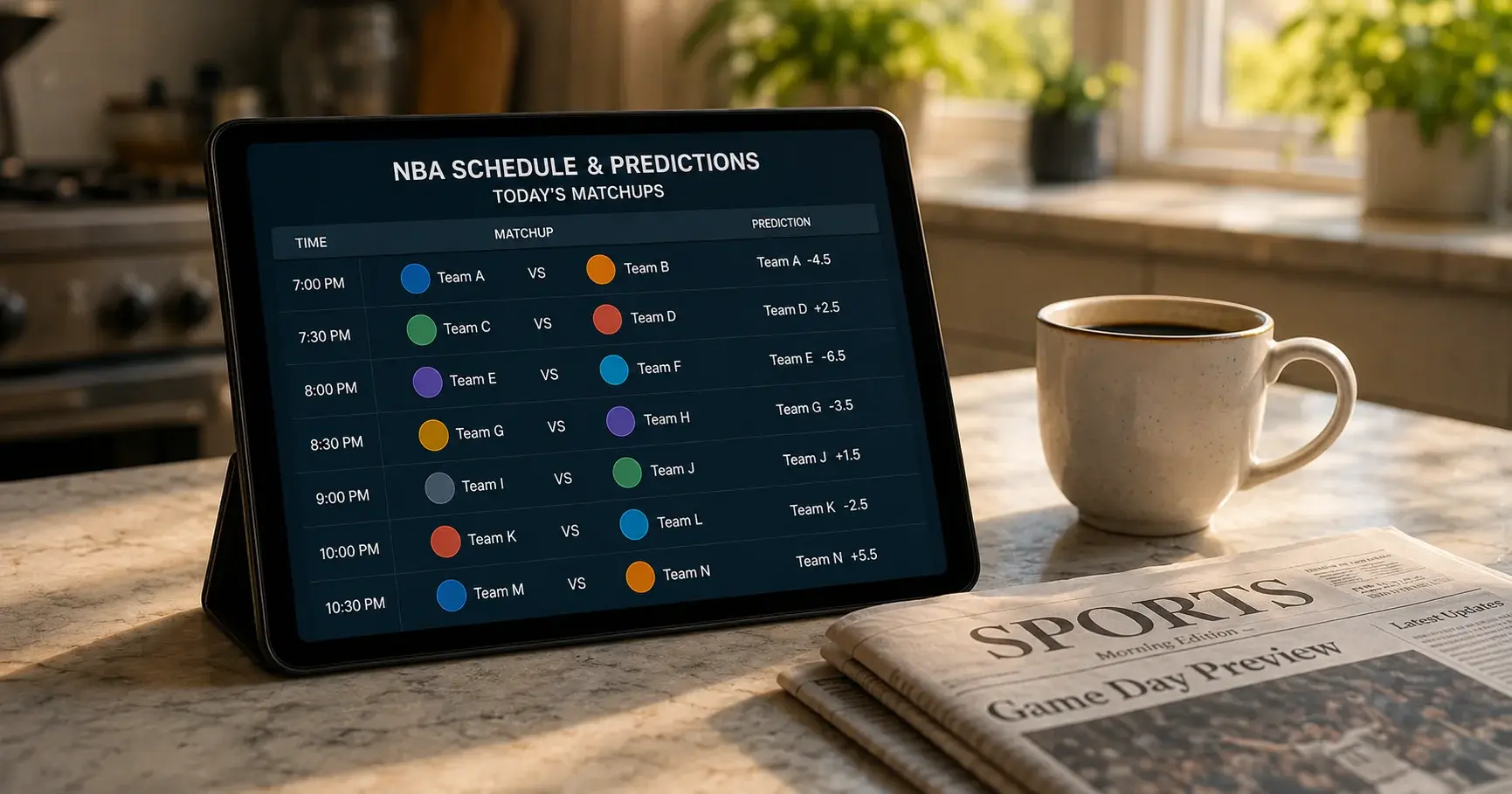 NBA daily matchup evaluation framework showing checklist items and data sources for game-day predictions