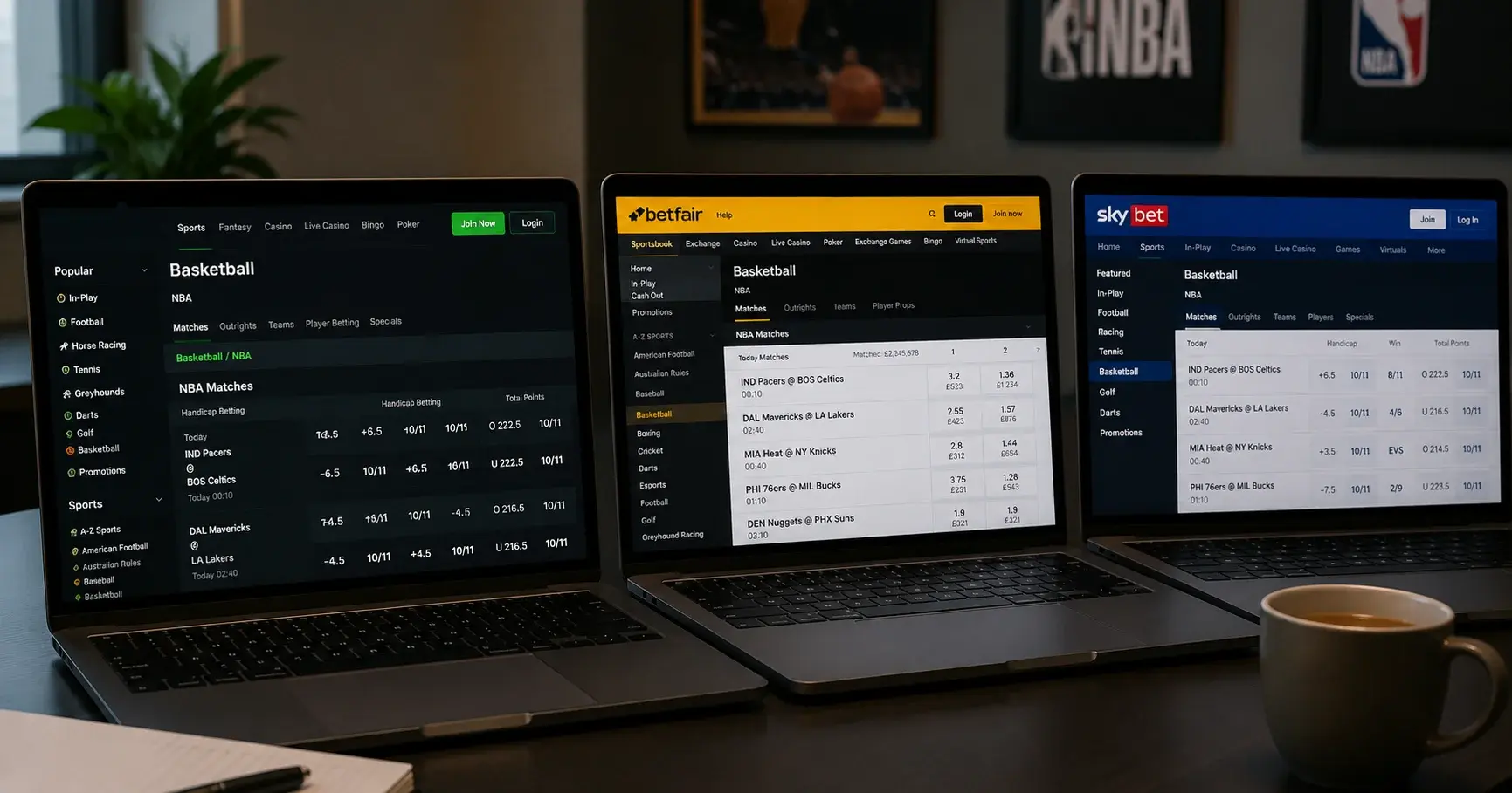 UK bookmaker NBA market coverage comparison showing odds variation and market breadth across operators